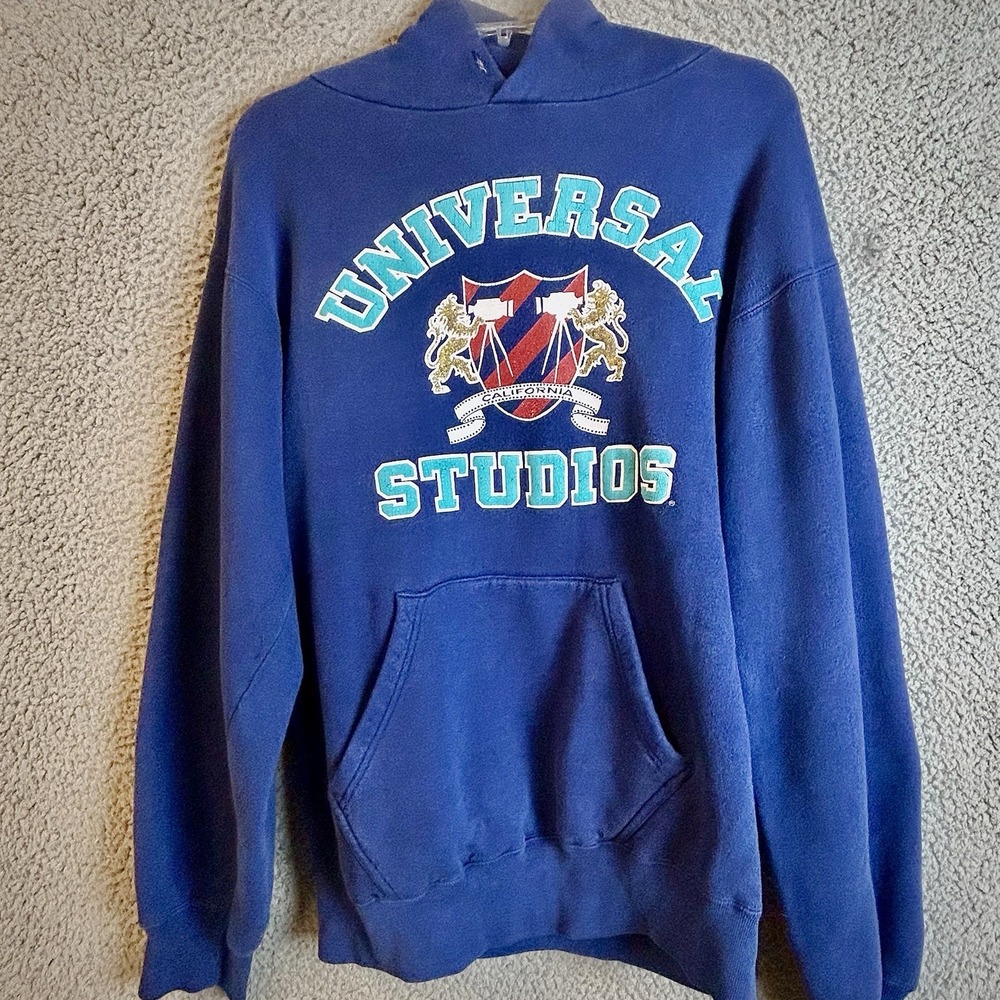 90s Universal Studios Spellout Filmmakers Graphic Sweatshirt Hoodie Size L Blue